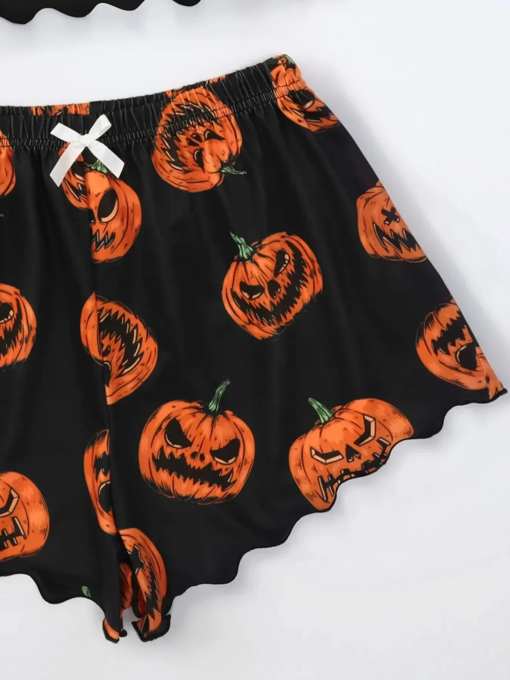 Halloween Devil Pumpkin Print Pajamas Set Women Short Sleeve Tops and Shorts Set Home Clothes Sleepwear Nightwear