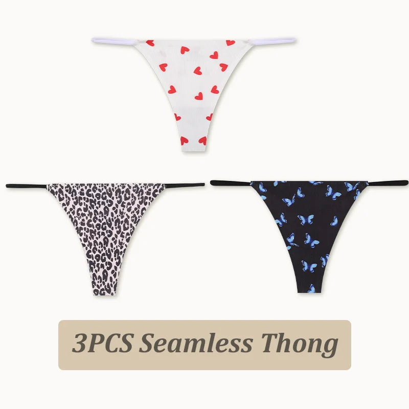 3PCS Women Seamless Leopard Butterfly Panties Sexy Ultra-thin Briefs Female Ice Silk No Trace Underwear Low Rise Soft Lingerie