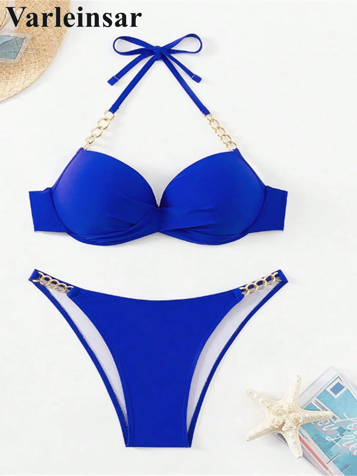 XS - L Halter Bikini Push Up Swimsuit Female Swimwear Women Two-Pieces Bikini Set With Bra Cup Bather Bathing Suit Swim V6748