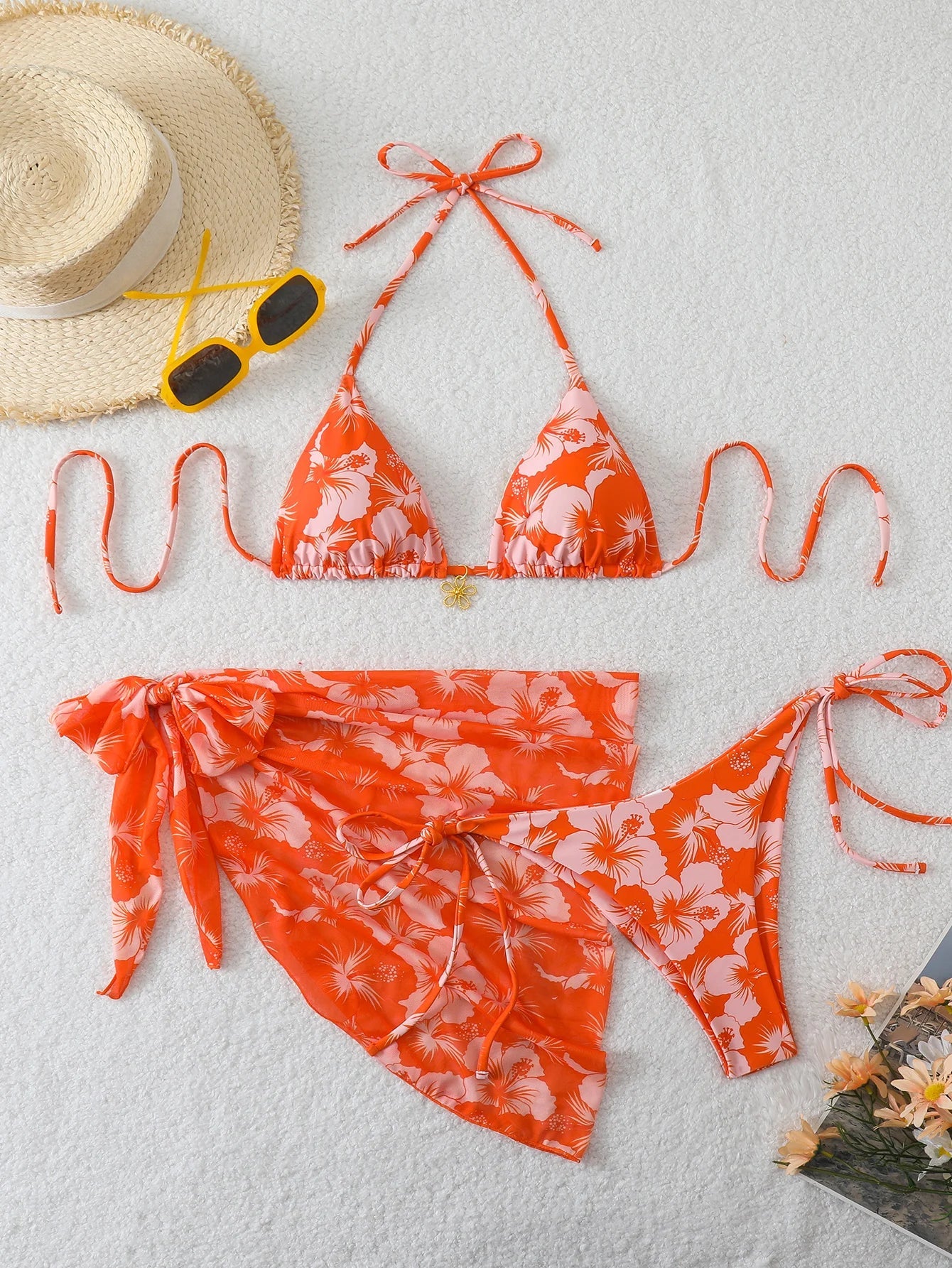 Halter Triangle String Bikinis 2026 Women Sexy Printed Swimsuit 3 Pieces Swimwear Female Bathers Bathing Swimming Swim Suit