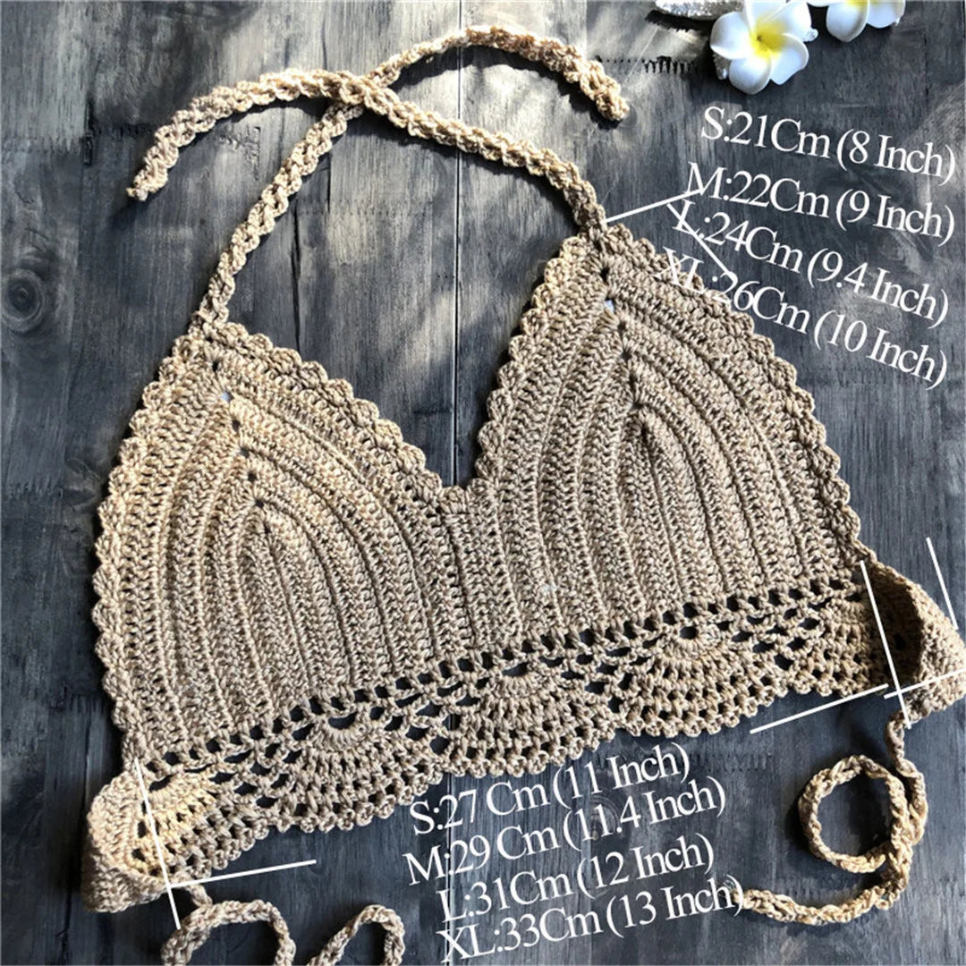 S - XL 9 Colors Crochet Knitted Bikini Top Female Swimsuit Women Swimwear Bather Bathing Suit Swim Hollow Out Beach Top V4194