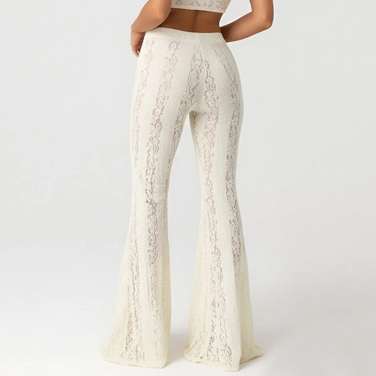 2026 spring and summer slim fit hip-hugging low-waist lace bell-bottom casual pants