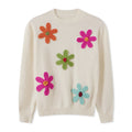 Women Knitted Flower Sweater Casual Crew Neck Long Sleeve Pullover Tops Cute Winter Fall Loose Knitwear