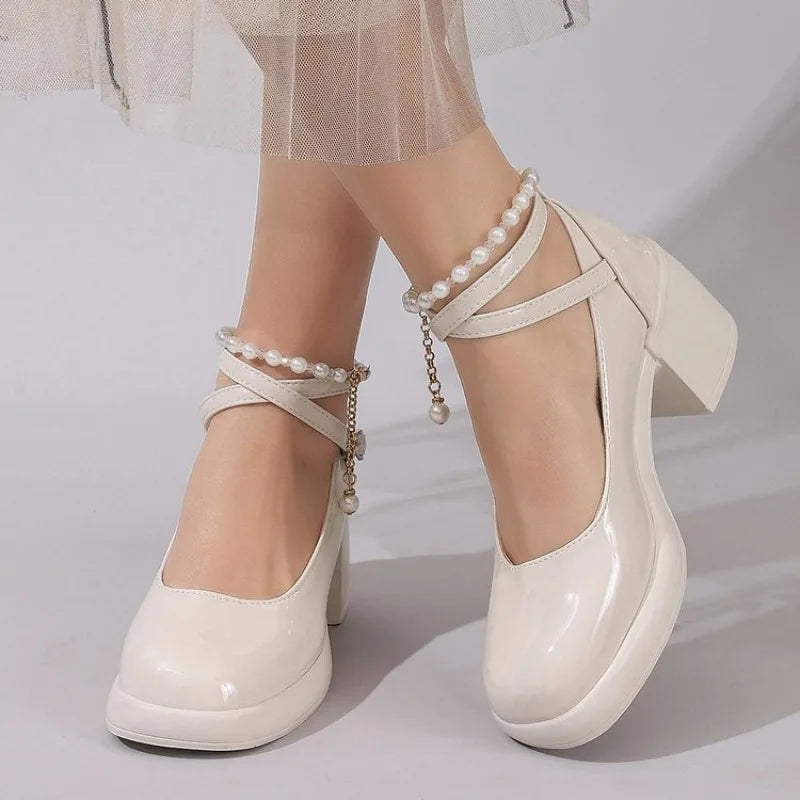 New Women Pumps Shoes Fashion Cross Strap Ladies Shallow Dress Mary Jane Shoes Female Elegant High Heel Footwear Platform Heels