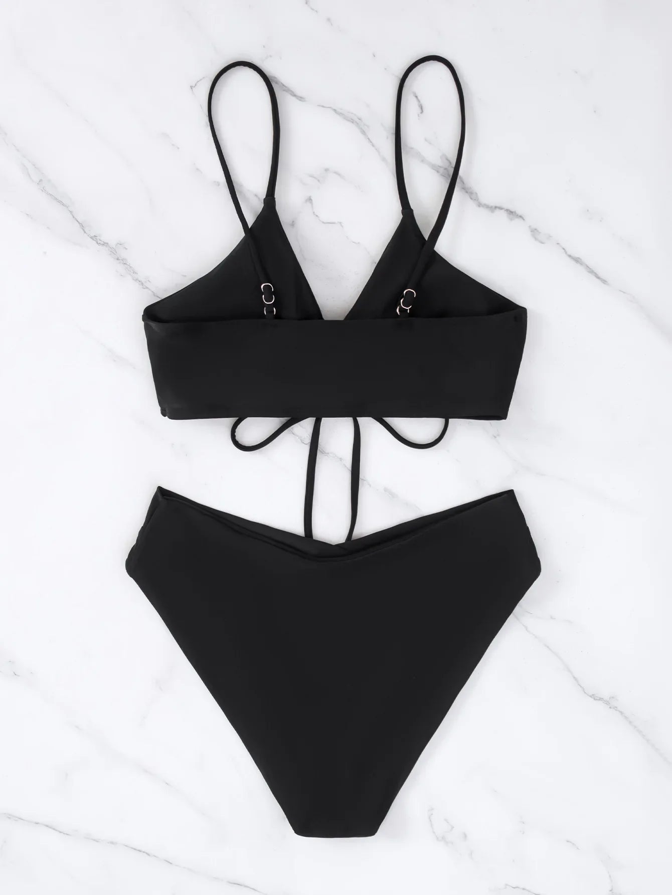 New Women's Swimsuit High Waist Two Piece Bikini Set Hollow Out V-neck Bandage Cross Backless Beach Swimwear Summer Bathing Suit