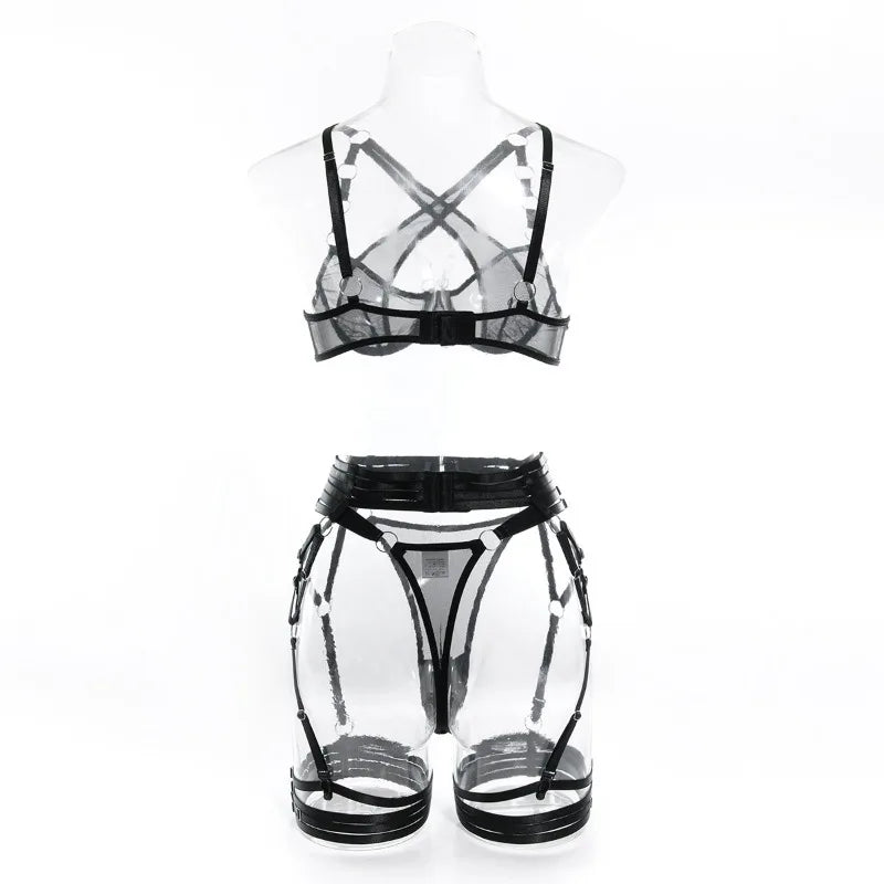 Toucheart Sexy Floral Embroidery Underwear Steel Ring Bra Lace Mesh Sexy Webbing Hollow Waistband Hanging Erotic Lingerie Suit