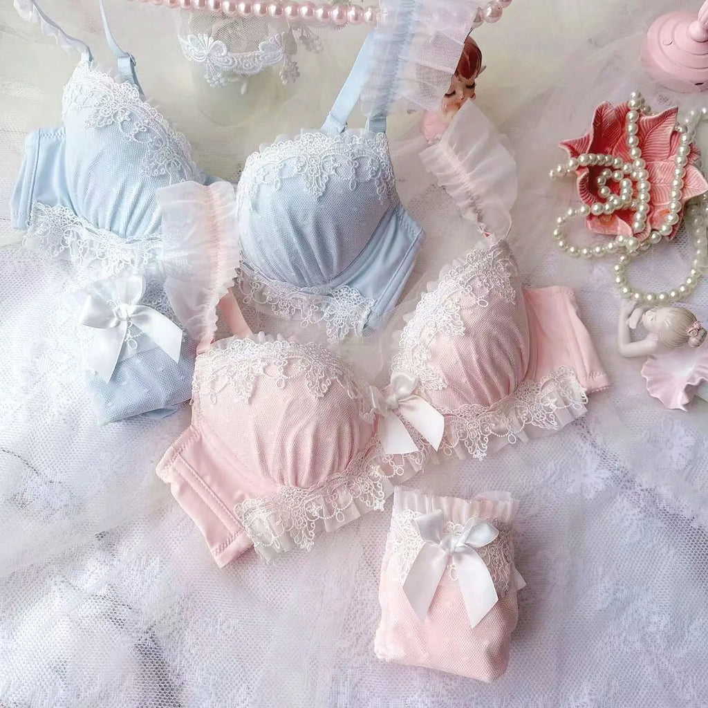 School! MOYISU Japanese Embroidery Bra Set Water Lace Thin Cup Push Up Small Chest Cute Bralette Top Teen Girls AU Summer Sale