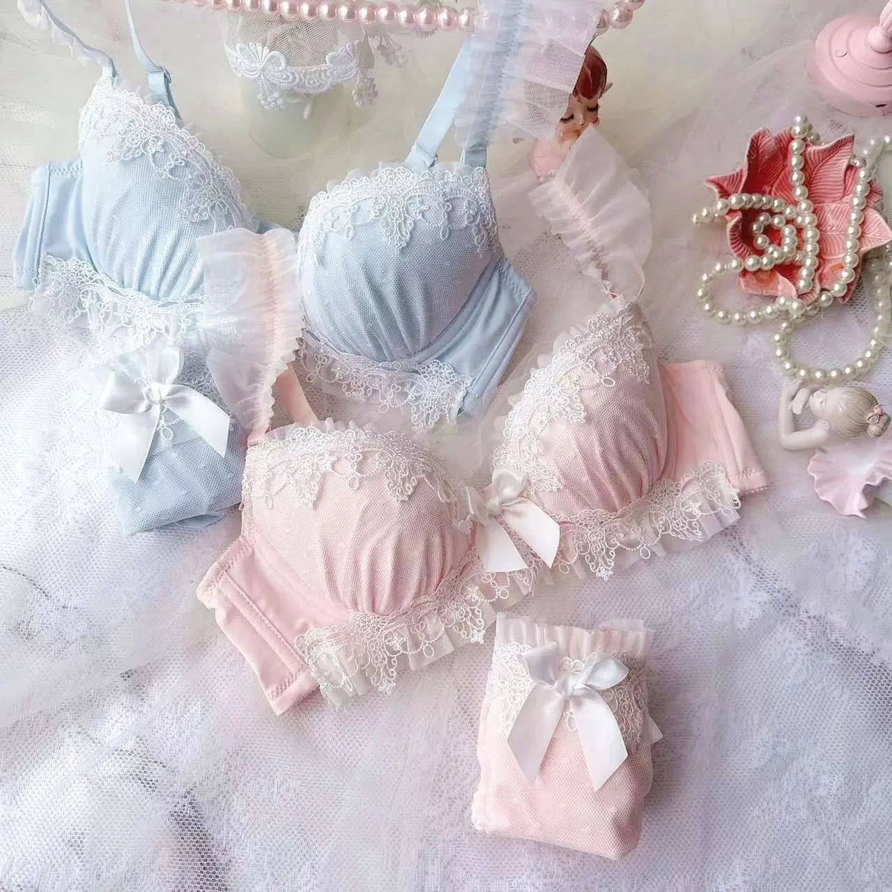 School! MOYISU Japanese Embroidery Bra Set Water Lace Thin Cup Push Up Small Chest Cute Bralette Top Teen Girls AU Summer Sale