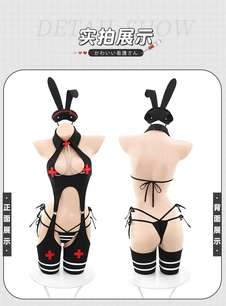 Japanese Anchor Live Show Bunny Girl Bodysuit Cosplay Costume Women Sexy Lingerie Set Teddy Bodystocking Rabbit Outfits