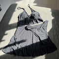 Women plain front tie bow bikini sets three pieces with high waist ruffles mini skirt swimsuit bathing suit beach outfits