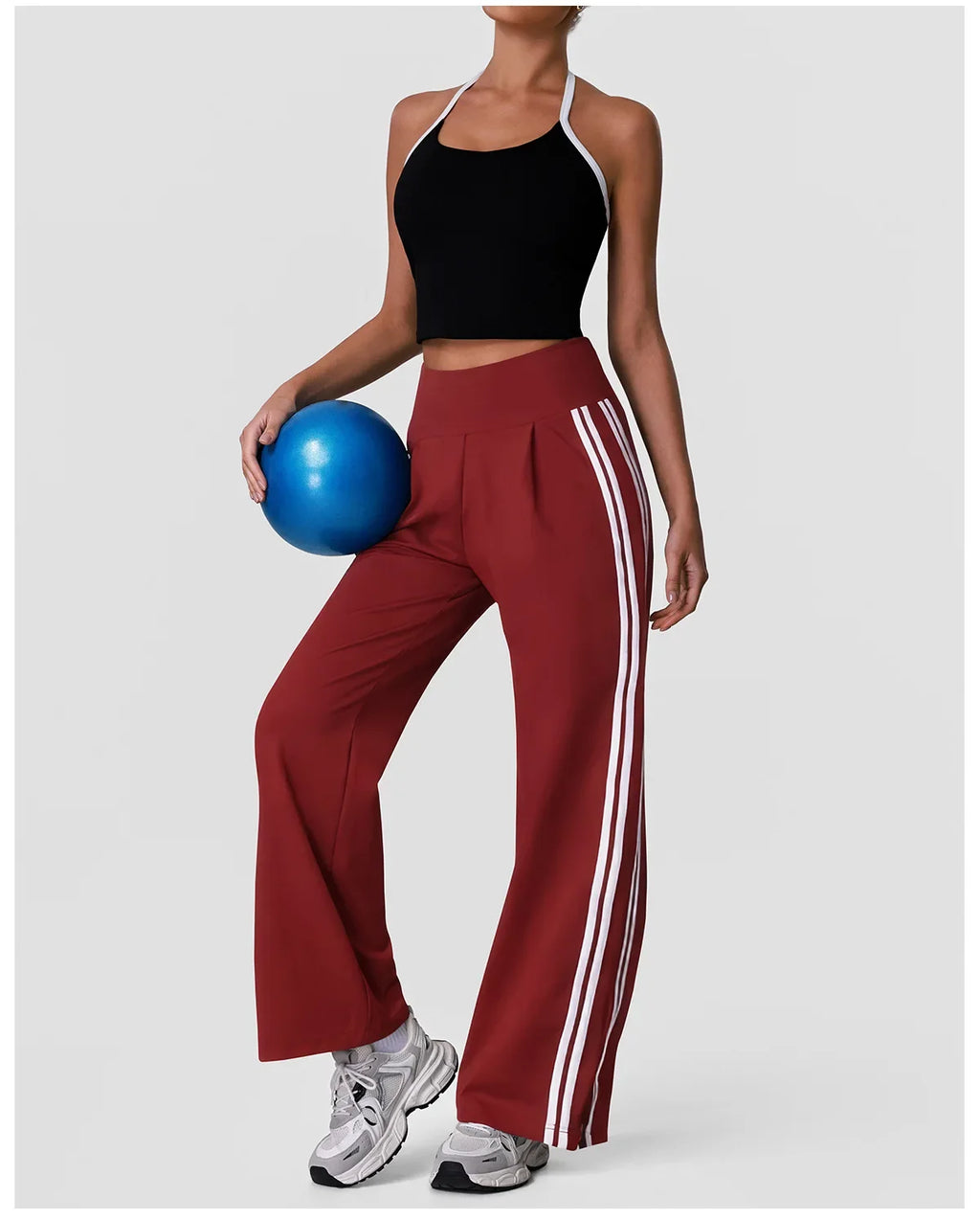 New Contrasting Striped Yoga Sets Women Hanging Neck Slim Sports Vest Gym Outfits High Waist Pocket Pants Running Fitness Suits