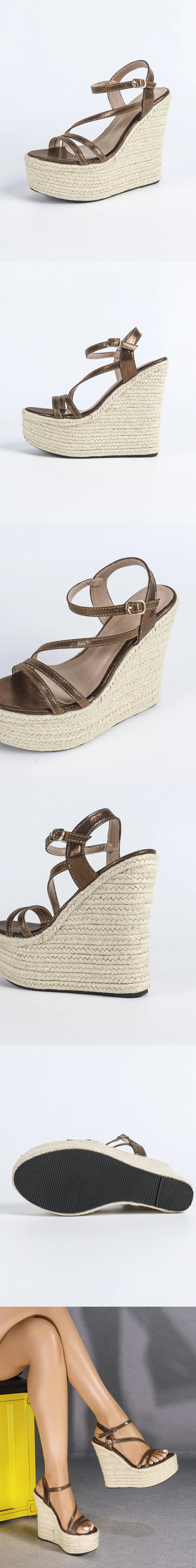 2026 New Big Size 43 Summer Bohemain Espadrilles Wedges Sandals Women High Heels Shoes  Ankle Strap Platform Sandals