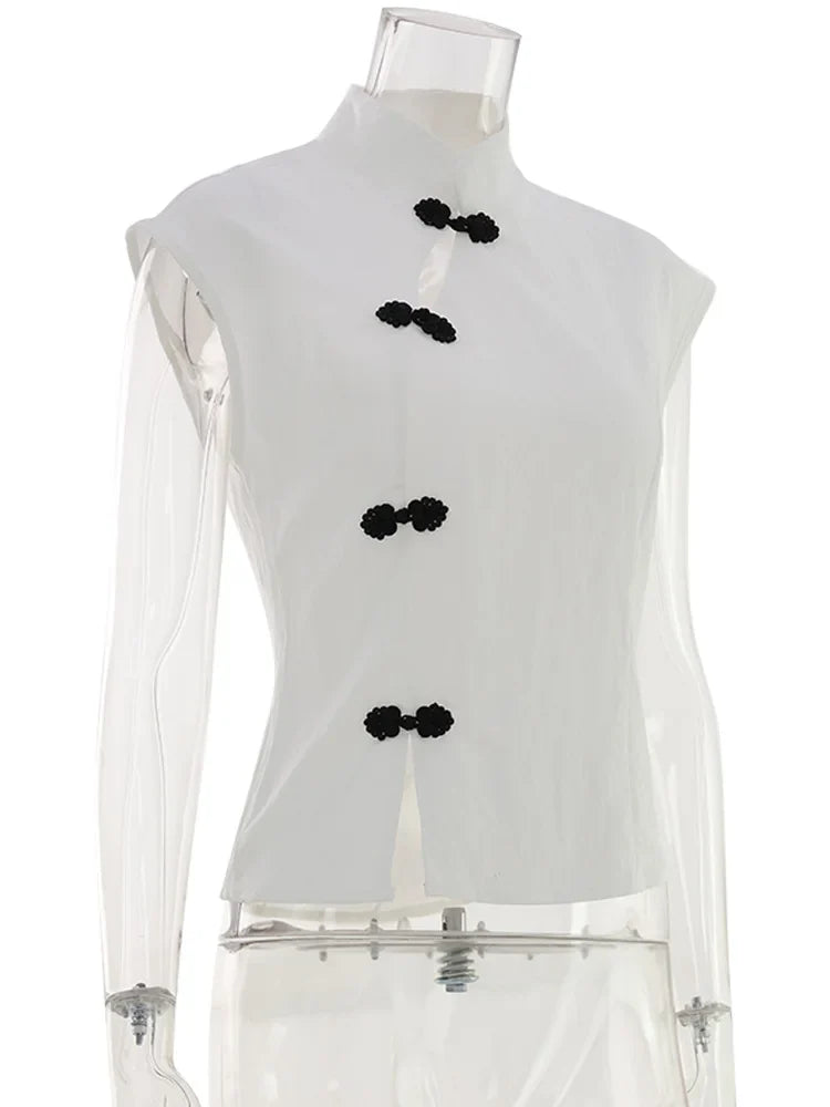 Fashion Women Short Sleeve Tops Tees Button Hollow Out Solid Slim Sheath Elegant Office Top Casual Cheongsam Inspired T-Shirt