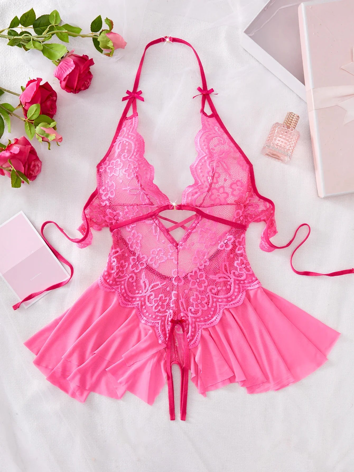 Womens Lace Bodysuit Halter Soft Comfortable Underwear