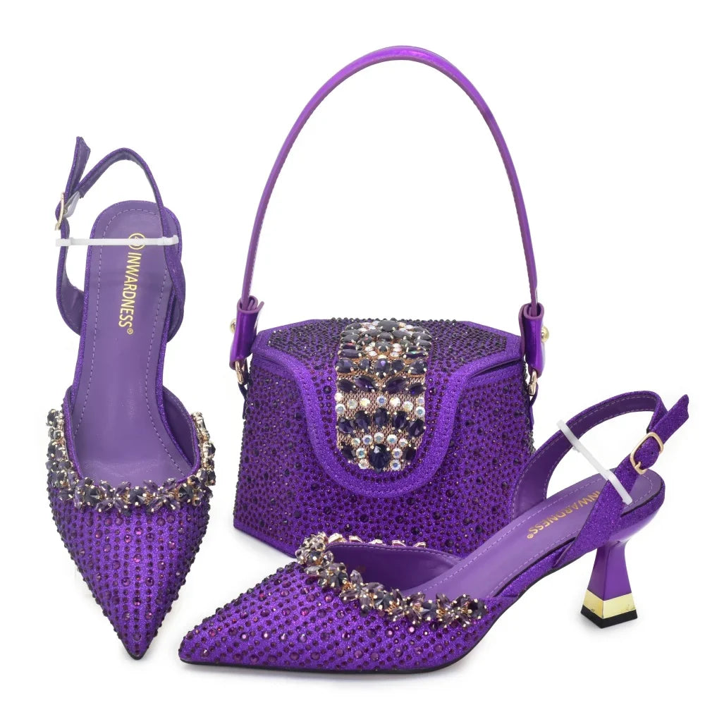 doershow African fashion Italian Shoes And Bag Sets For Evening Party With Stones gold Italian Handbags Match Bags! HF1-1