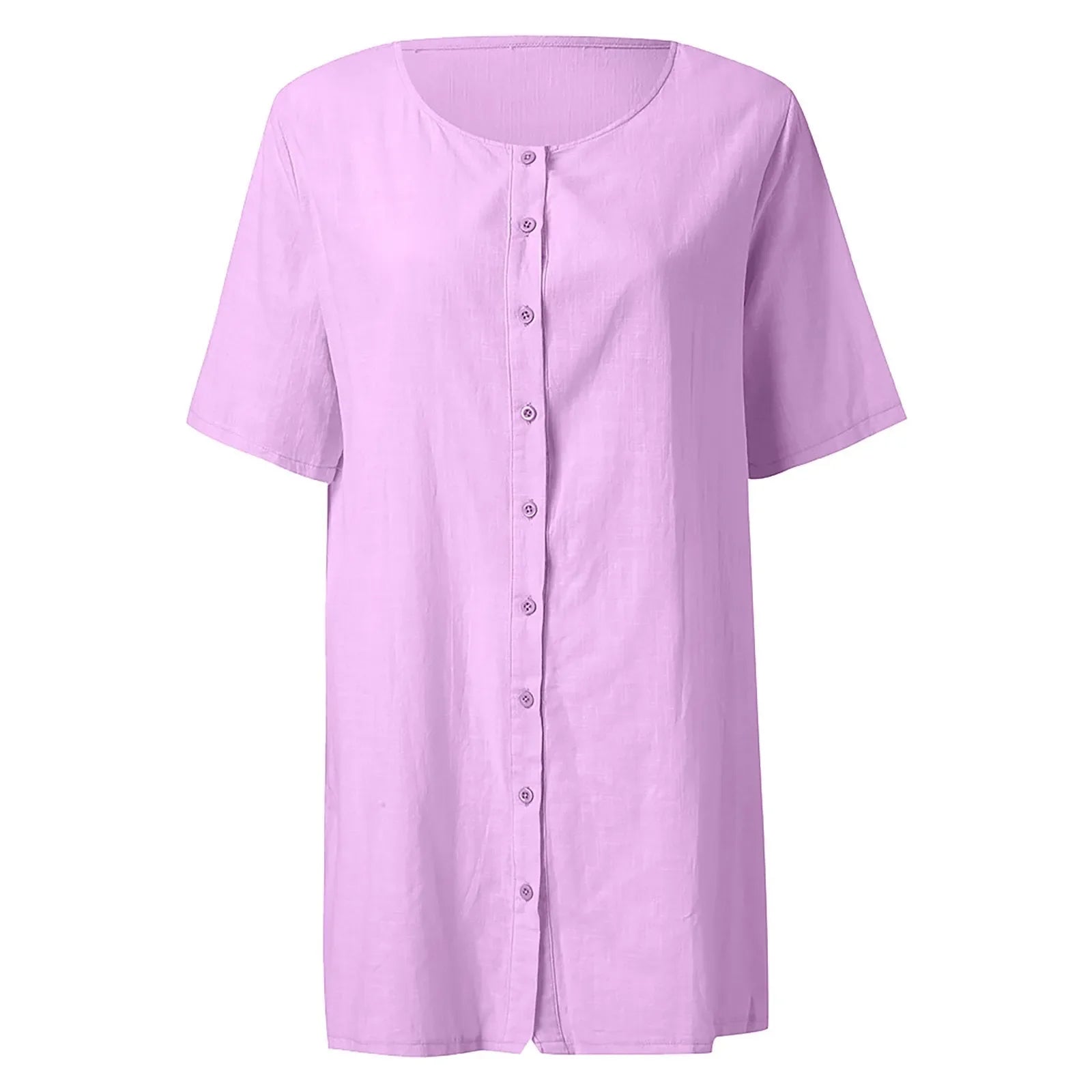 Cotton Linen Breathable And Comfortable Mid Length Oversized Button Down Half Sleeve O-neck Cardigan Casual Beach Suncreen Top
