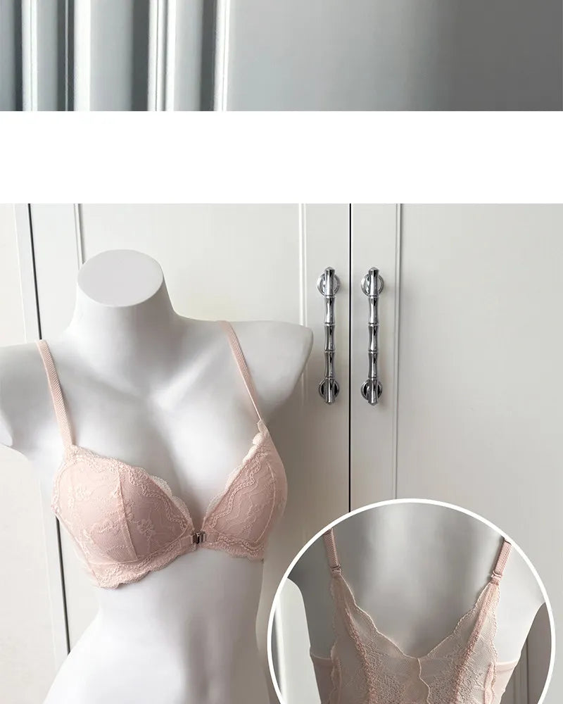 Summer Nouvelle Tendance! Soutien-Gorge Push Up à Fermeture Avant - Bretelles Dentelle Dos, Bralette Légère pour Petite Poitrine