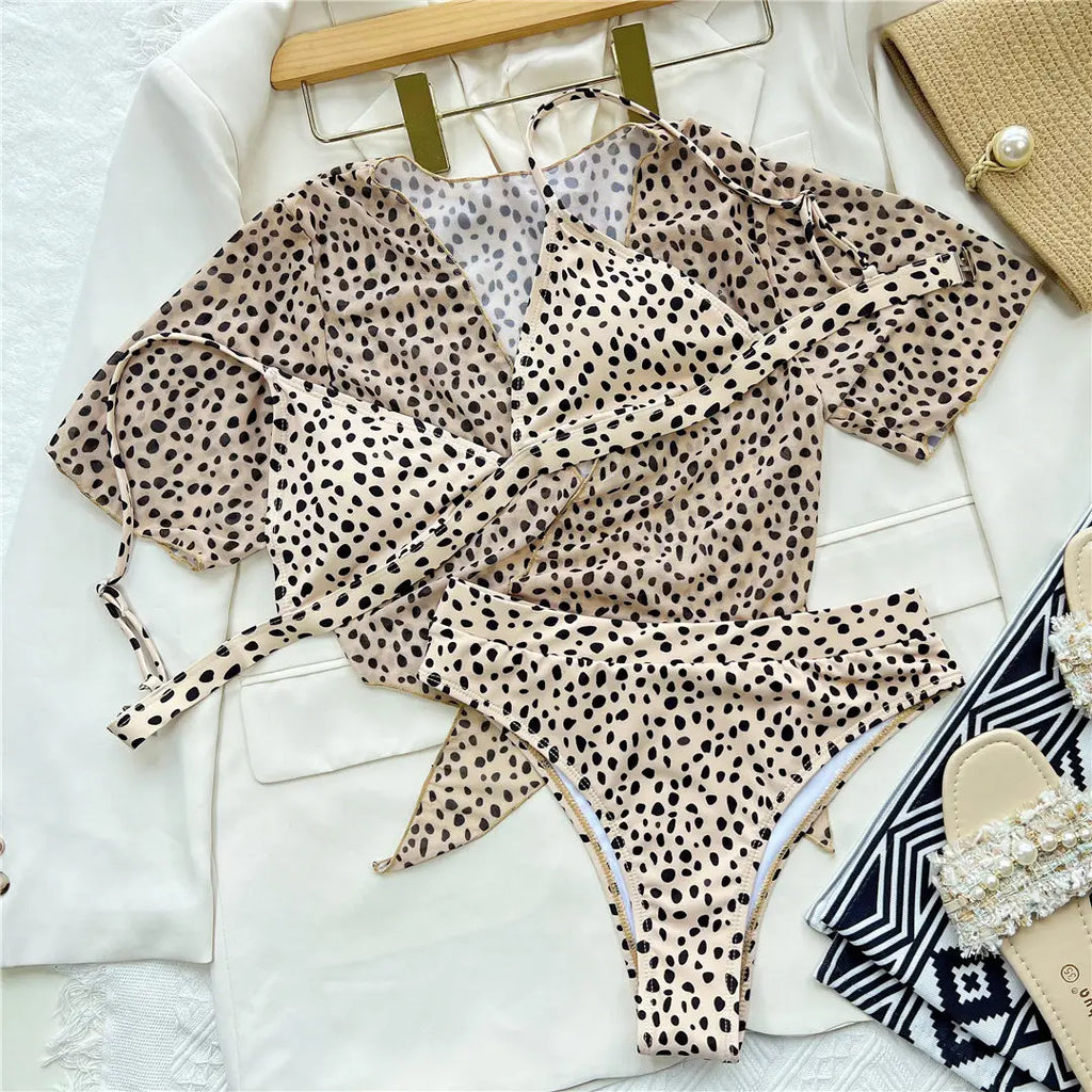 S - XXL Colorful Print High Waist Bikini Female Swimsuit Women Swimwear Three-Pieces Bikini Set Bather Bathing Suit Swim V2805