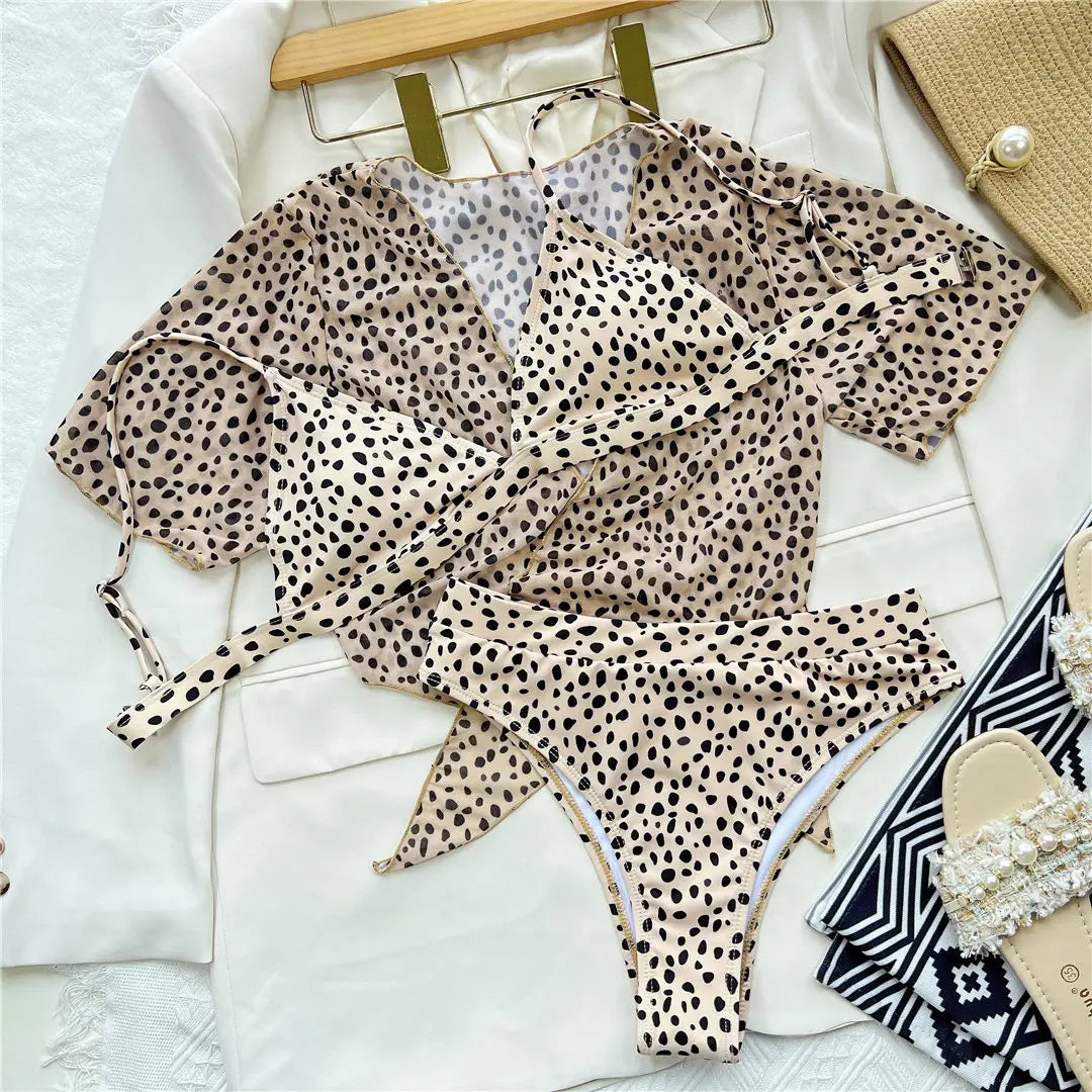 S - XXL Colorful Print High Waist Bikini Female Swimsuit Women Swimwear Three-Pieces Bikini Set Bather Bathing Suit Swim V2805