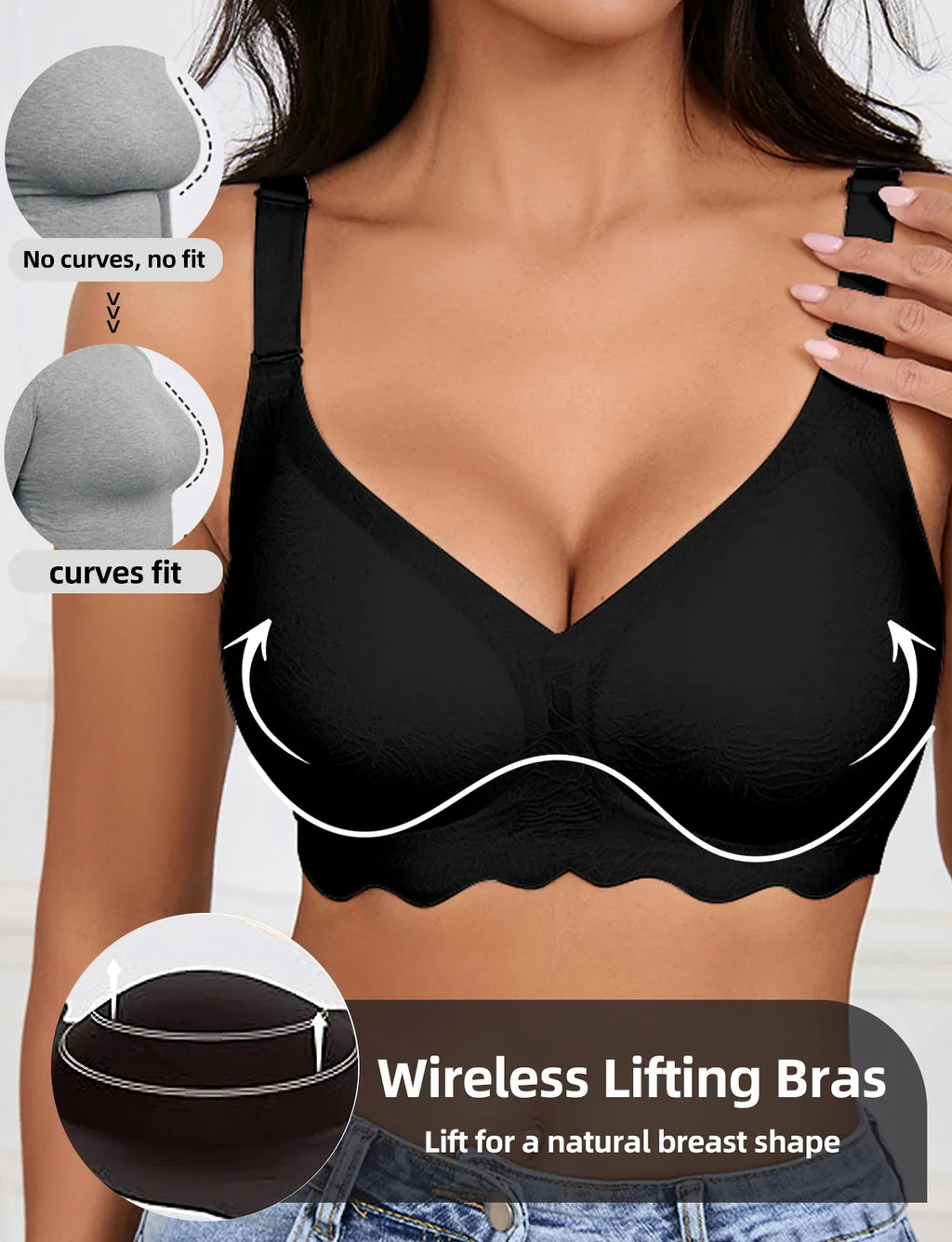 Women's Bra | V-Neck Enhances Neck Line, 3D Soft Air Support Comfort, Breathable Quick Rebound Fabric, U-Back Seamless Bralette