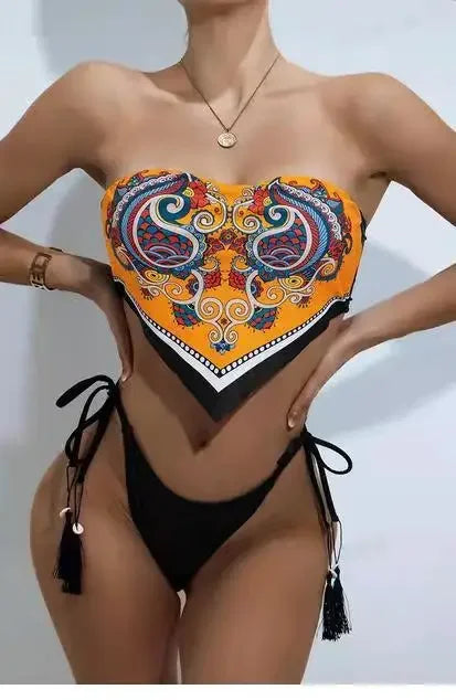 S-XXL Printed Crop Top Bikini Women Bandeau Bikinis Swimwear Female Swimsuit Two-pieces Bikini Set Bathing Suit Swim Beach Wear