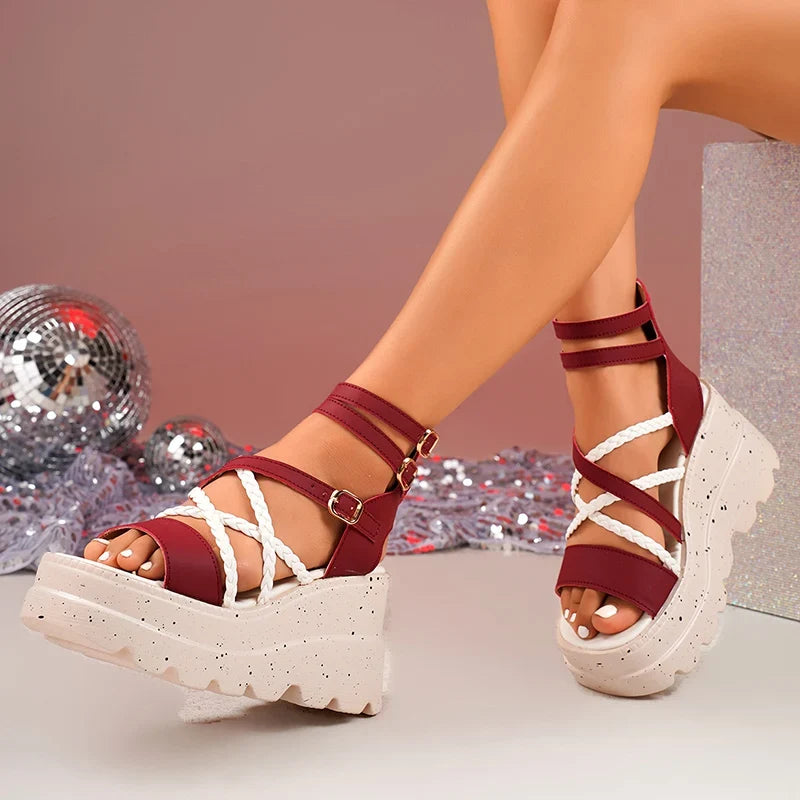 Cross Band Chunky Platform Sandals Women 2025 Summer Thick Sole Wedges Rome Sandles Woman Super High Heel Gladiator Sandalias 43