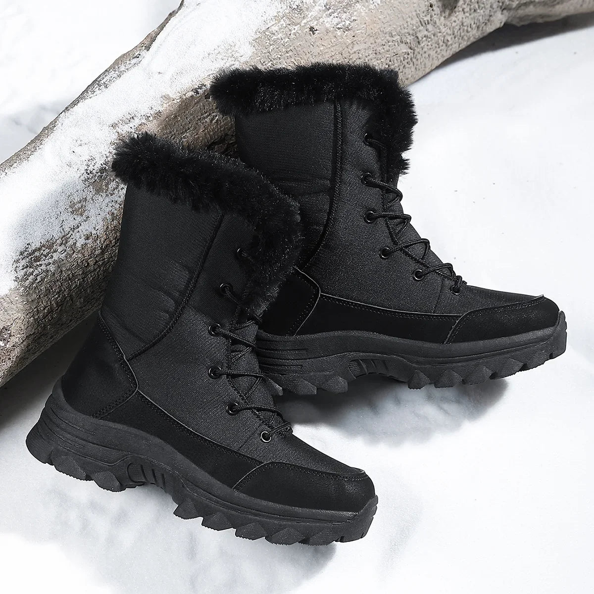 Winter Snow Boots  Women Waterproof Non-Slip Warm Northeast-Style Large Cotton Shoes, Ski , Fleece-Lined,  High-Top Cotton Boots