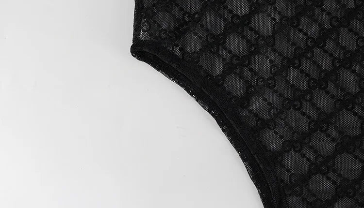 Ahagaga Sexy Club Women's Bodysuits Solid See Through Skinny Camisole Blackless Slim Fit V-Neck Mesh Sleeveless Streetwear Tops