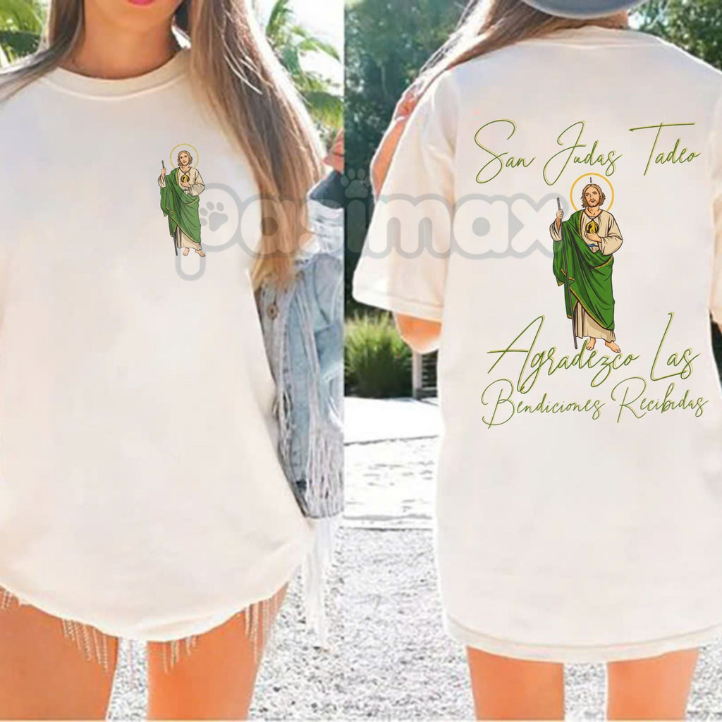 San Judas Tadeo Latino Heritage T-Shirt - 2 Sides Graphic Tee, Classic Cotton Fit