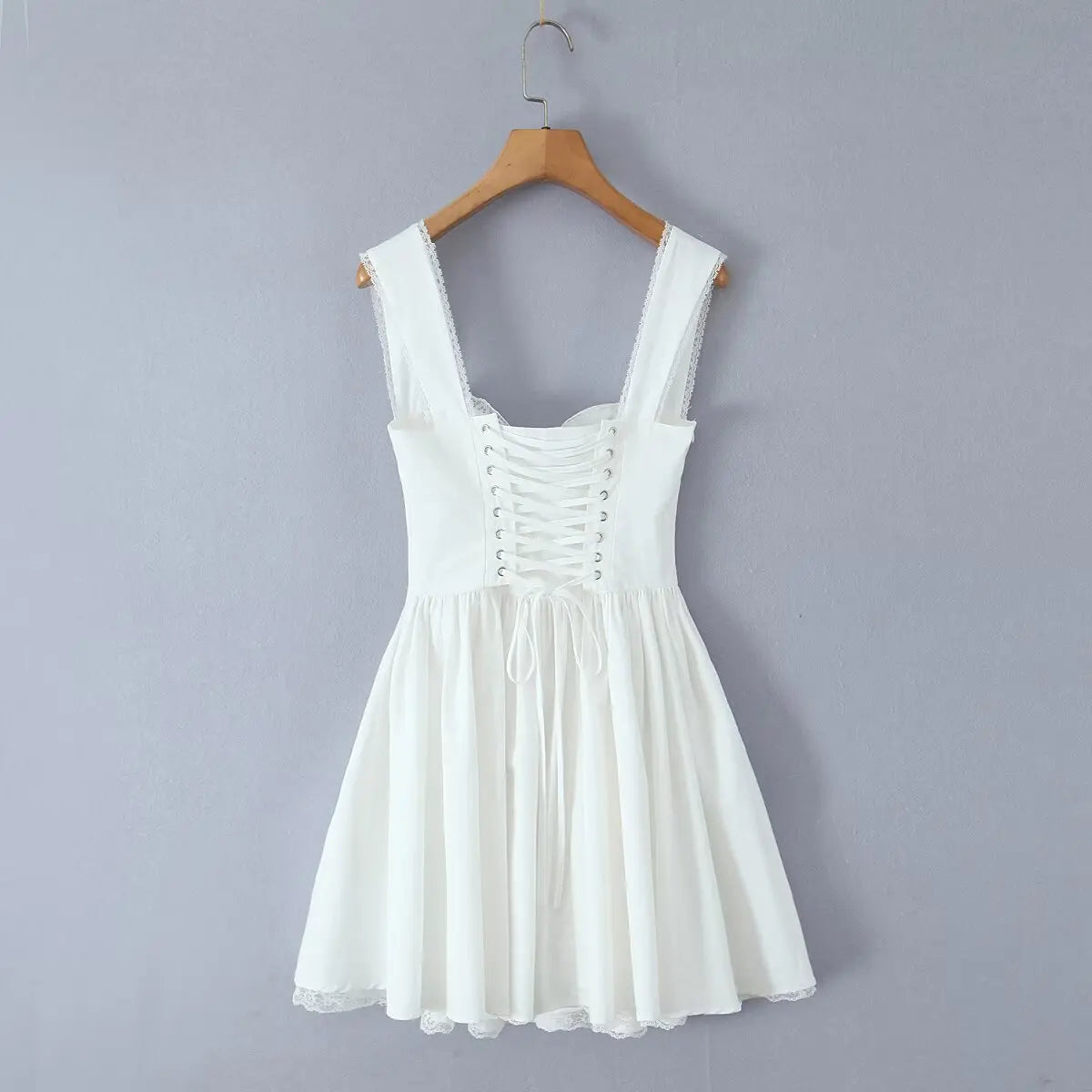 Foridol Bowknot Back Lace Up White Dress Women Sleeveless Lace Decor Summer Short Dress Elegant A-line Party Sundress 2025 New