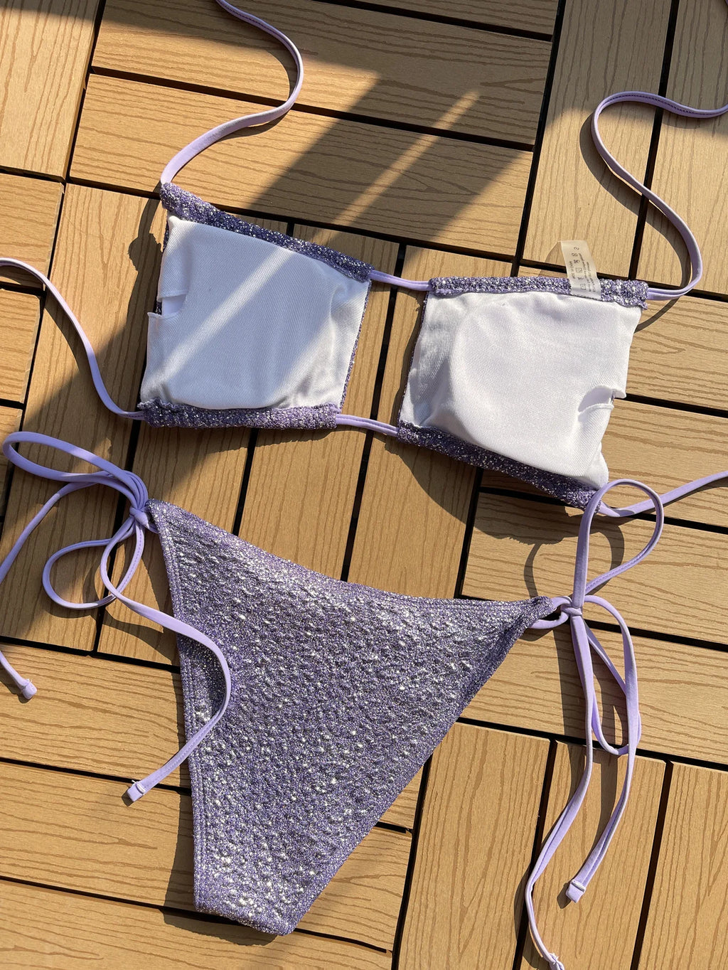 DEKA Women Mini Lace-up Bikini Set Pleated Bandeau Swimsuit Female Thong Swimwear Bather Swimming Beachwear Bathing Suit