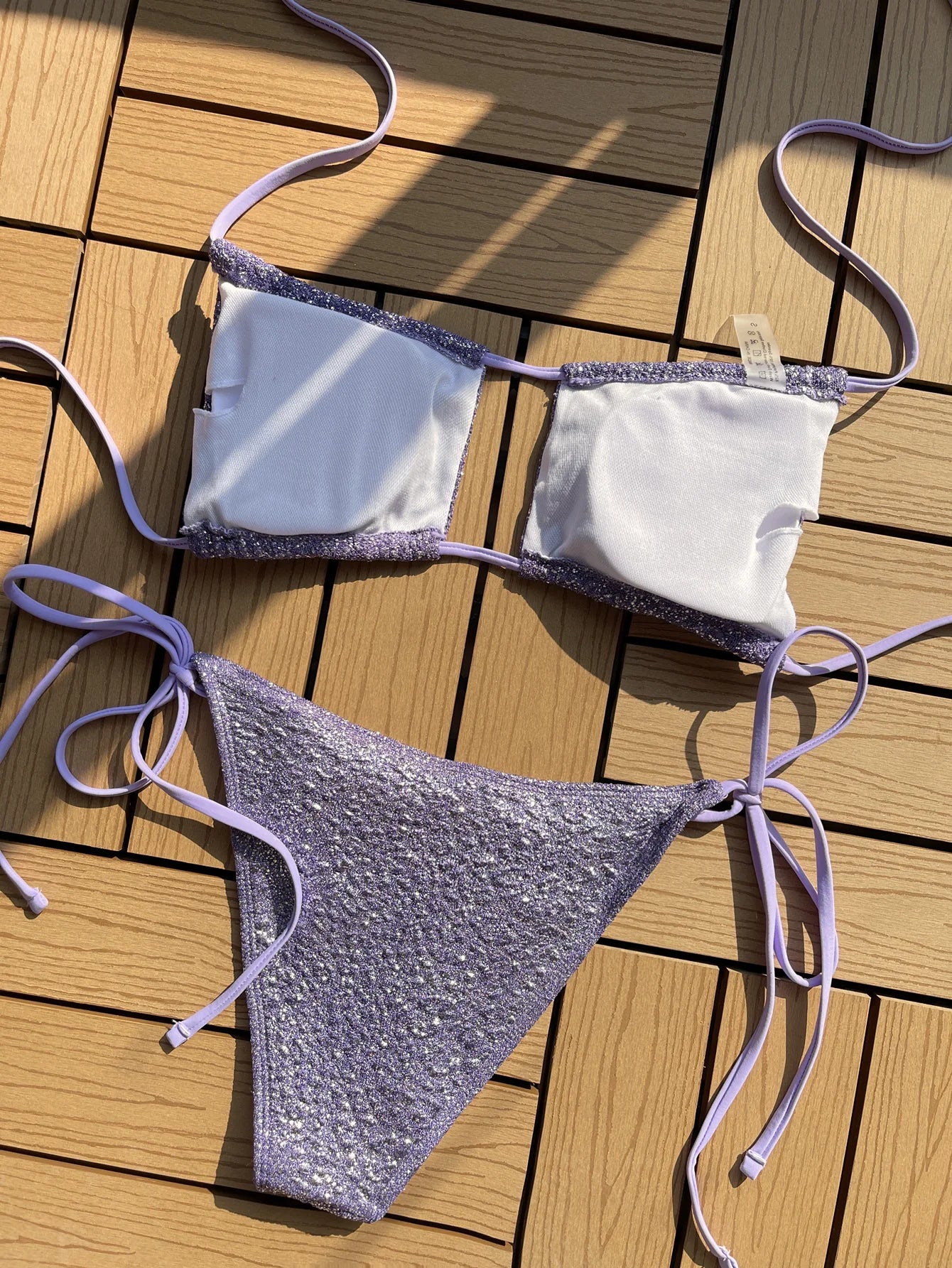 DEKA Women Mini Lace-up Bikini Set Pleated Bandeau Swimsuit Female Thong Swimwear Bather Swimming Beachwear Bathing Suit