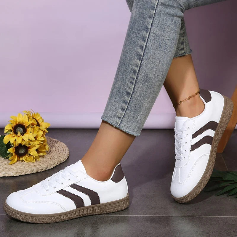 Plus Size 44 Women's Stripe Flats Fashion Lace Up Platform German Training Shoes Women Comfortable Non Slip Low Top Sneakers