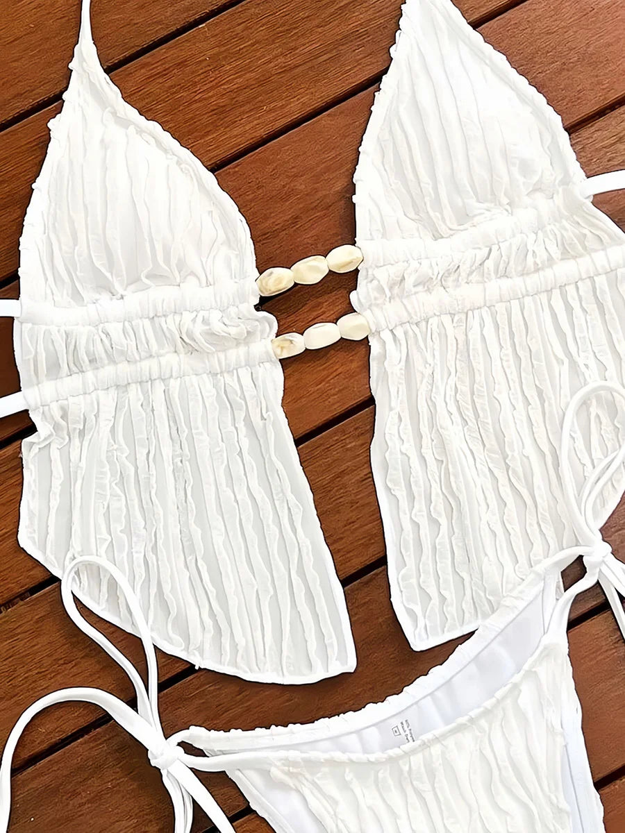 S - XL Wrinkled Tankini Halter Micro Bikini Women Swimwear Female Swimsuit Two-pieces Bikini Set High Cut Bathing Suit Swim Lady