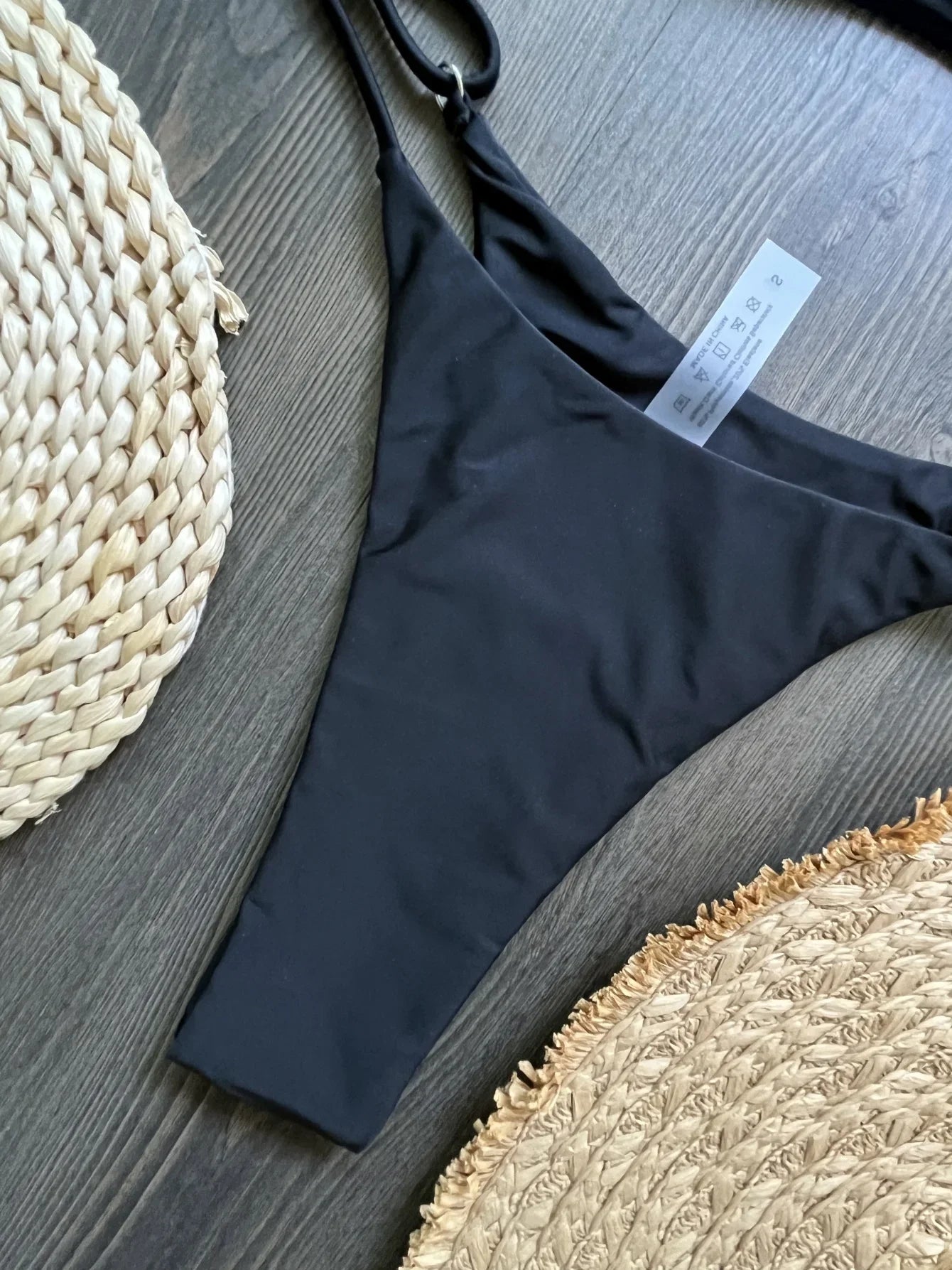 Black rhinestone process bikini sexy thong split swimsuit 2-piece beach set