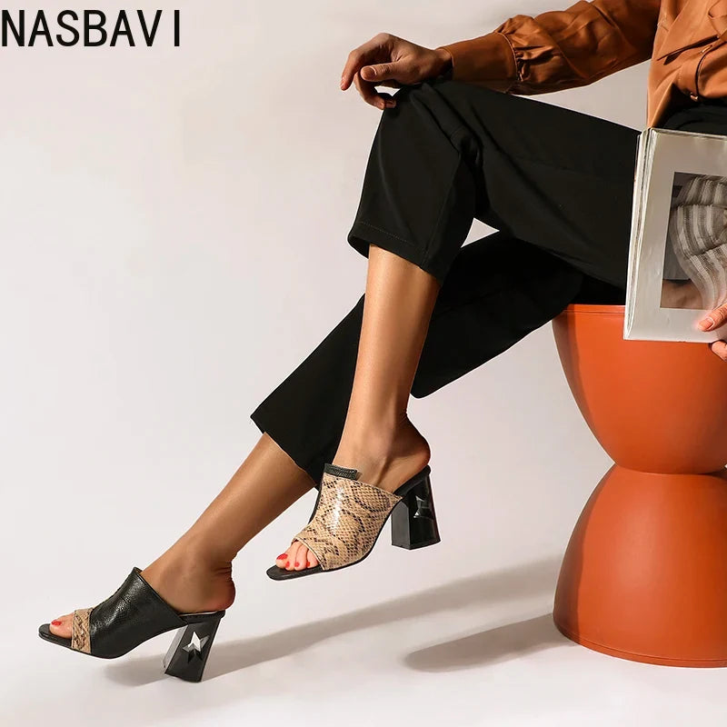 NASBAVI Brand New Ladies Peep Toe Summer Sandals Fashion Mixed Colors Chunky High Heels Women Sandals Party Woman Shoes 35-45