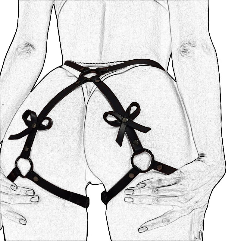 Leather Porno Sexy Lingerie Fetish Leg Harness Garter Belt Gothic Bow Underwear Exotic Sex Costume Women Erotic Babydoll Dress