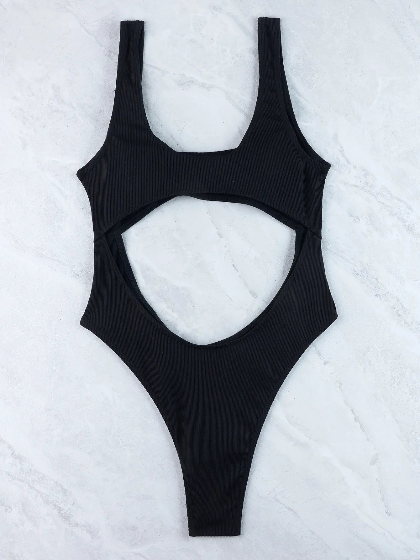 Sexy Hollow Out Thong Bikini 2026 Women Black Red Ribbed Backless Tummy Cut Out One Piece Swimsuit Beach Bathing Suit Swimwear