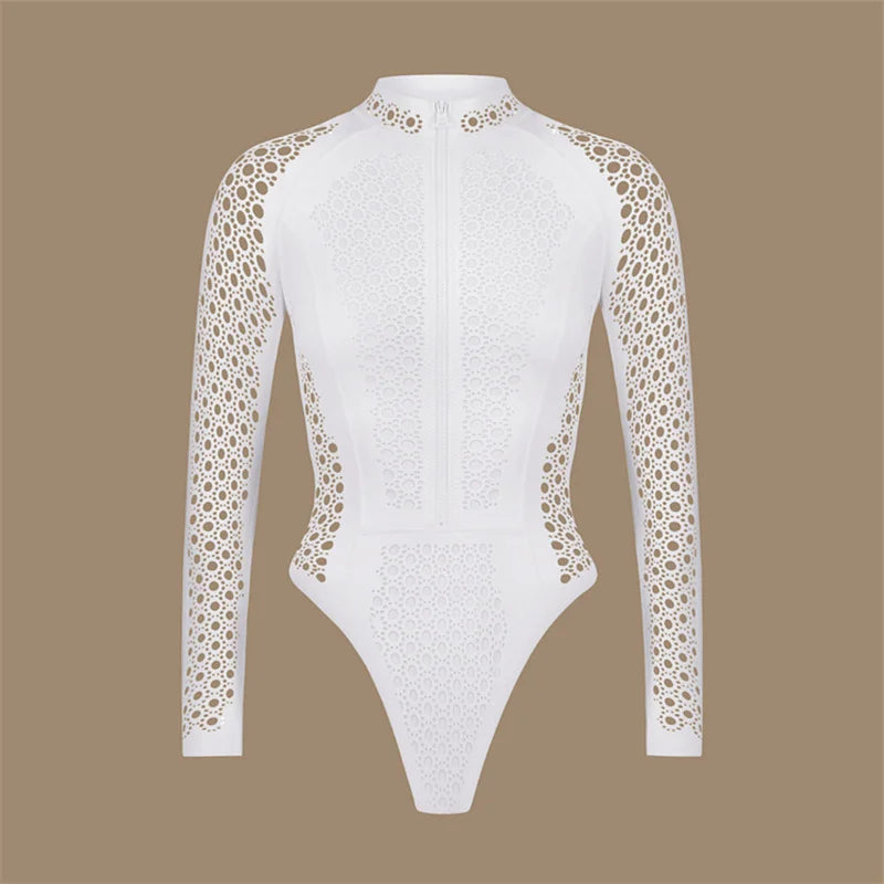 2024 One Piece Surfing Swimsuit Rashguards Women Sexy Swimming Suit Sport Floral Long Sleeves Swimwear Monokini Bathing Suit
