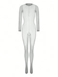 1pc Solid Color Sexy Women's Lingerie, High Stretch Sheer Thin Bodystocking, -Apart Charming Jumpsuit