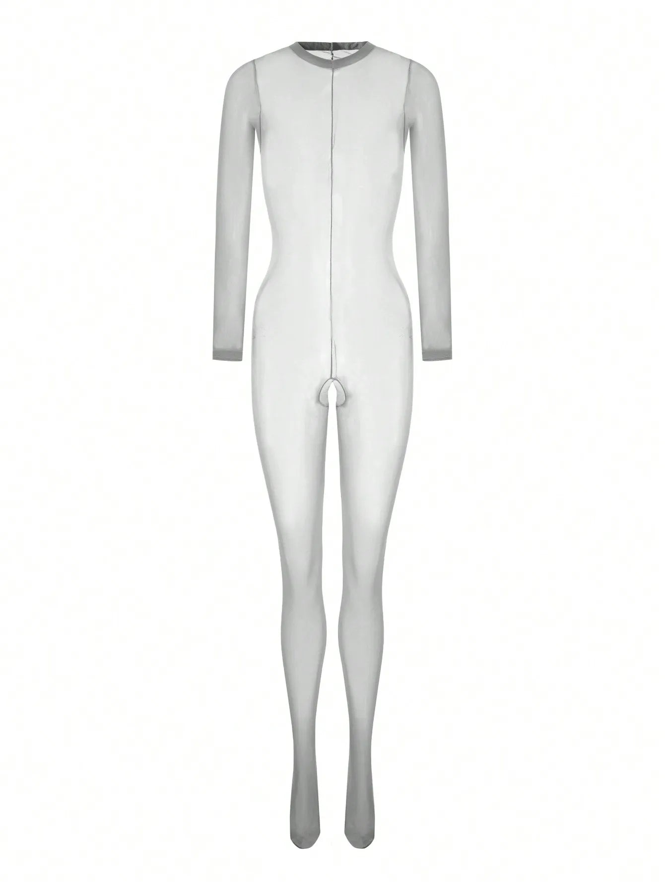 1pc Solid Color Sexy Women's Lingerie, High Stretch Sheer Thin Bodystocking, -Apart Charming Jumpsuit