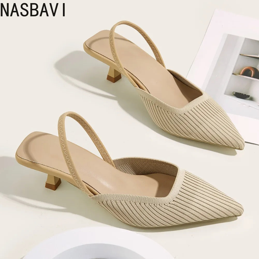 Plus Size 35-43 Women French Sandals Slippers New Fashion Breathable Non-slip Ladies Knit Soft Sole Single Shoes Green New 2026