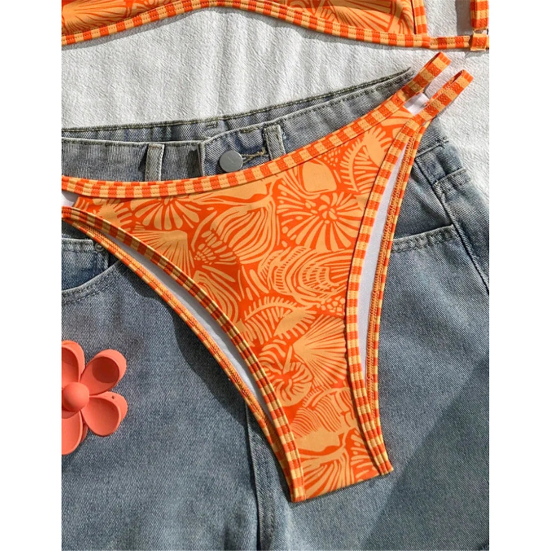 S - XL Printed Bikini Female Swimsuit Women Swimwear Two-Pieces Bikini Set High Cut Leg Brazilian Bather Bathing Suit Swim V8148