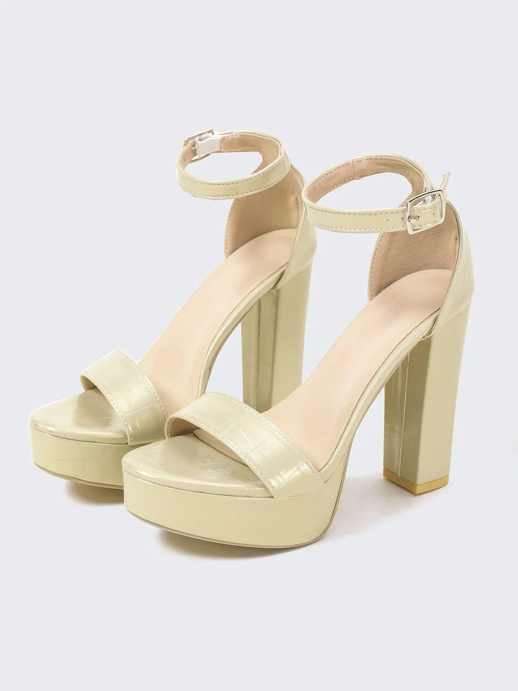 Gold Size35-42 Sandals Women's Thick Heel Square Head Buckle Waterproof Table Open Toe Hollow Word with High Heel Sandals