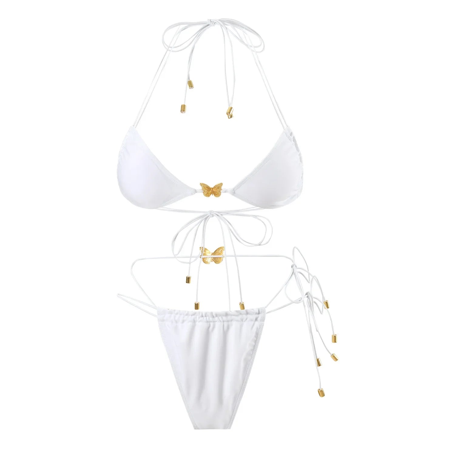 Solid Color Stretch Rope Butterfly Jewelry Bikini Sexy Split Triangle Bag Straps Swimsuit Women Maillot De Bain Femme 2 Pieces