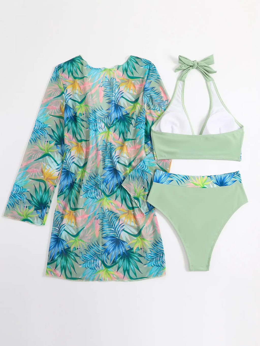 Halter Print Bikini 2026 Women Swimsuit With Kimono High Waist Swimwear Female Bathers Bathing Swimming Swim Suit Beachwear