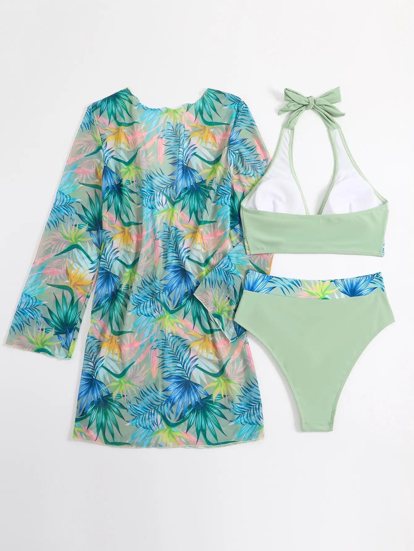 Halter Print Bikini 2026 Women Swimsuit With Kimono High Waist Swimwear Female Bathers Bathing Swimming Swim Suit Beachwear