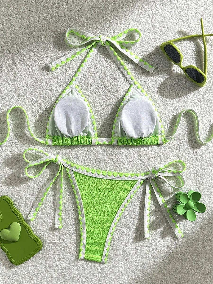 Splicing Wrinkled Pleated Bikinis 2025 High Cut Bikini Women Swimwear Female Swimsuit Two-pieces Bikini Set Bathing Suit Swim