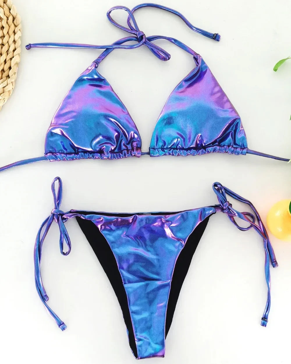 Sexy Shiny Pu Faux Leather Bikini 2025 Women Swimwear Female Swimsuit Two-pieces Bikini set String Bather Bathing Suit Swim Lady