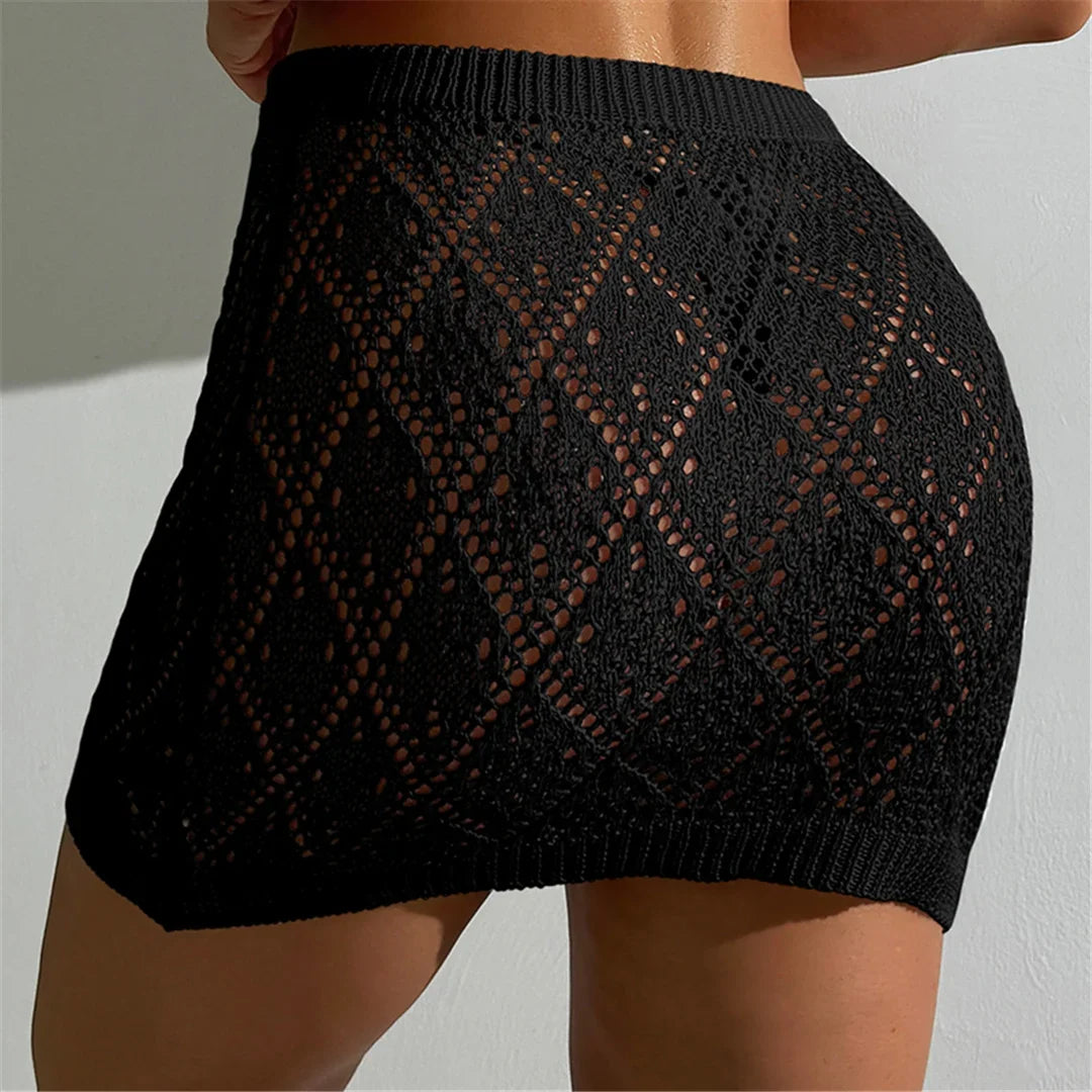 Sexy Hollow Out Crochet Knitted Tunic Beach Cover Up Cover-ups Beach Dress Beach Wear Beachwear Mini Skirt Female Women K6587
